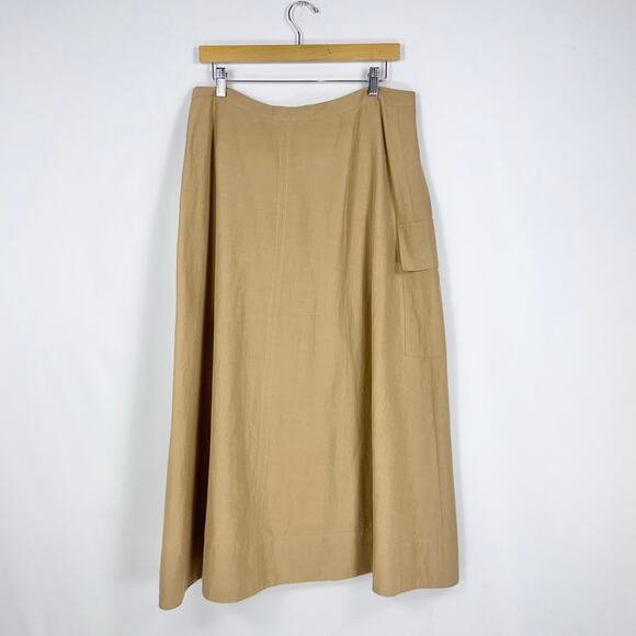 Vince Women's Utility Linen Cotton Blend Midi Skirt Size 12 Sandstorm Tan - Picture 7 of 16